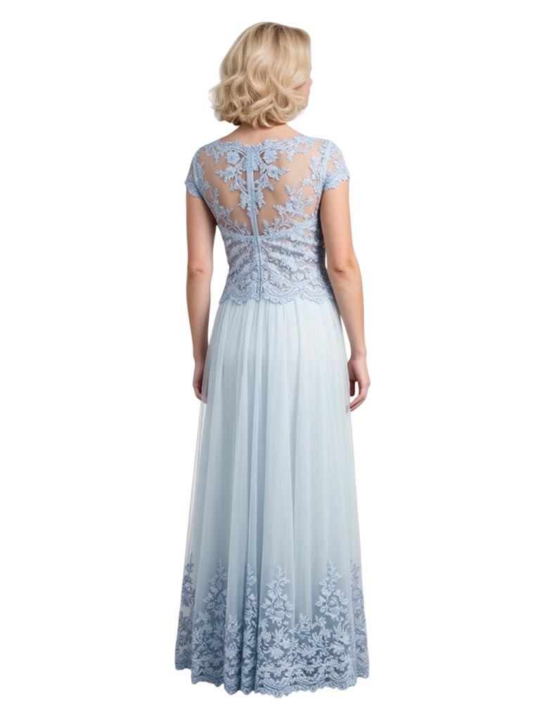 Elegant Tulle Lace Illusion Cap Sleeves A-line Mother of The Bride and Groom Dresses