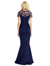 Elegant Short Sleeves Illusion Lace Chiffon Mermaid Mother of the Brides Dresses Side Slit