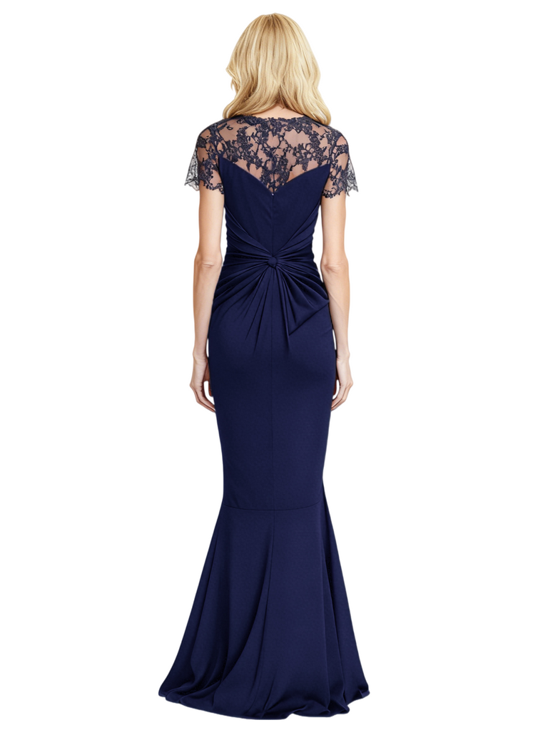 Elegant Short Sleeves Illusion Lace Chiffon Mermaid Mother of the Brides Dresses Side Slit