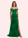 Elegant Off Shoulder Sleeveless Side Slit Long Mermaid Velvet Bridesmaid Dresses Online