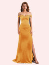 Elegant Off Shoulder Sleeveless Side Slit Long Mermaid Velvet Bridesmaid Dresses Online