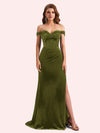 Elegant Off Shoulder Sleeveless Side Slit Long Mermaid Velvet Bridesmaid Dresses Online