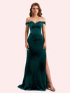 Elegant Off Shoulder Sleeveless Side Slit Long Mermaid Velvet Bridesmaid Dresses Online
