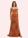 Elegant Off Shoulder Sleeveless Side Slit Long Mermaid Velvet Bridesmaid Dresses Online