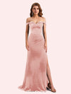 Elegant Off Shoulder Sleeveless Side Slit Long Mermaid Velvet Bridesmaid Dresses Online