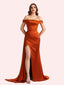 Elegant Off Shoulder Side Slit Mermaid Soft Satin Long Matron of Honor Dress For Wedding