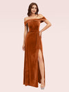 Elegant Stretch Velvet Off Shoulder Side Slit Long Bridesmaid Dresses Online