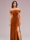 Elegant Stretch Velvet Off Shoulder Side Slit Long Bridesmaid Dresses Online