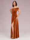 Elegant Stretch Velvet Off Shoulder Side Slit Long Bridesmaid Dresses Online