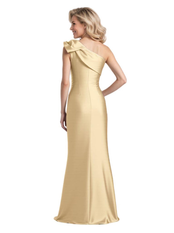 Elegant Soft Satin One Shoulder Side Slit Mermaid Long Mother of the Brides Dresses