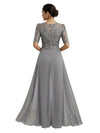 Elegant Chiffon Lace Half Sleeves Formal Pantsuit For Mother of The Bride