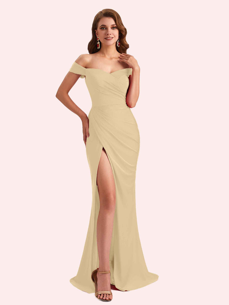 Sexy Off Shoulder Side Slit Stretch Jersey Long Mermaid Bridesmaid Dresses Online Sexy Off Shoulder Side Slit Stretch Jersey Long Mermaid Bridesmaid Dresses Online