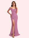 Sexy Off Shoulder Side Slit Stretch Jersey Long Mermaid Bridesmaid Dresses Online