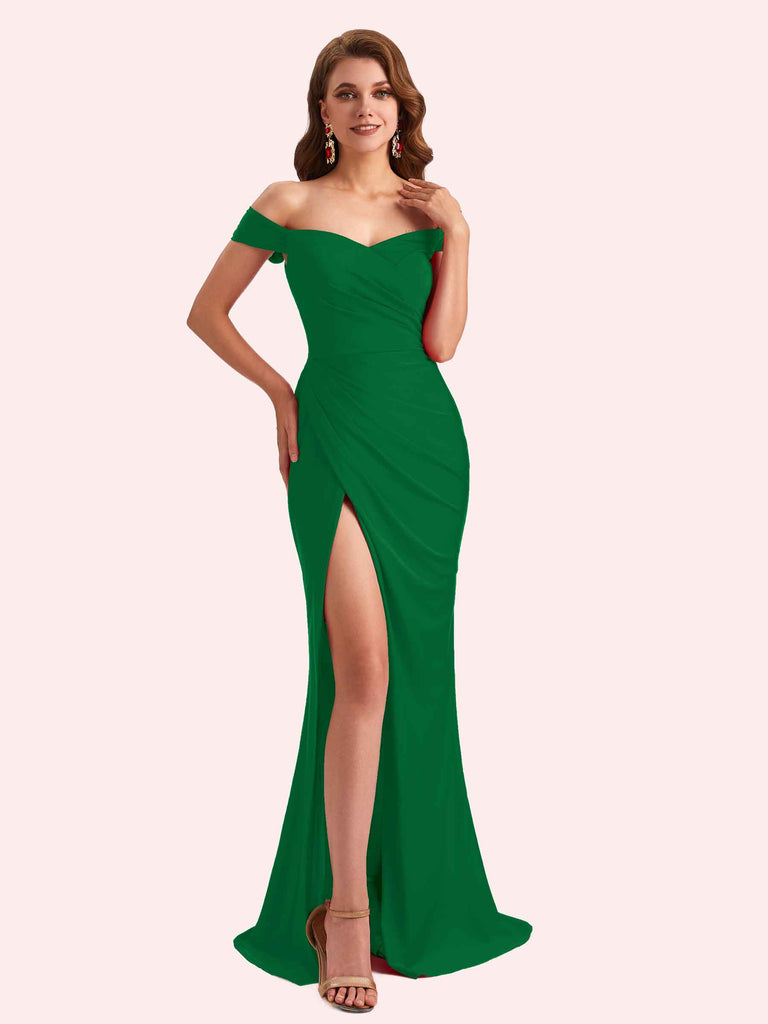 Sexy Off Shoulder Side Slit Stretch Jersey Long Mermaid Bridesmaid Dresses Online Sexy Off Shoulder Side Slit Stretch Jersey Long Mermaid Bridesmaid Dresses Online