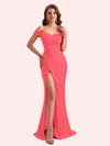 Sexy Off Shoulder Side Slit Stretch Jersey Long Mermaid Bridesmaid Dresses Online