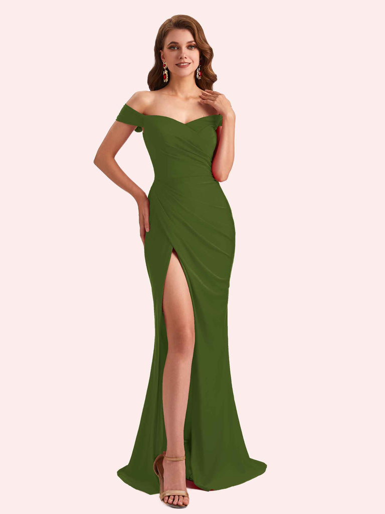 Sexy Off Shoulder Side Slit Stretch Jersey Long Mermaid Bridesmaid Dresses Online Sexy Off Shoulder Side Slit Stretch Jersey Long Mermaid Bridesmaid Dresses Online