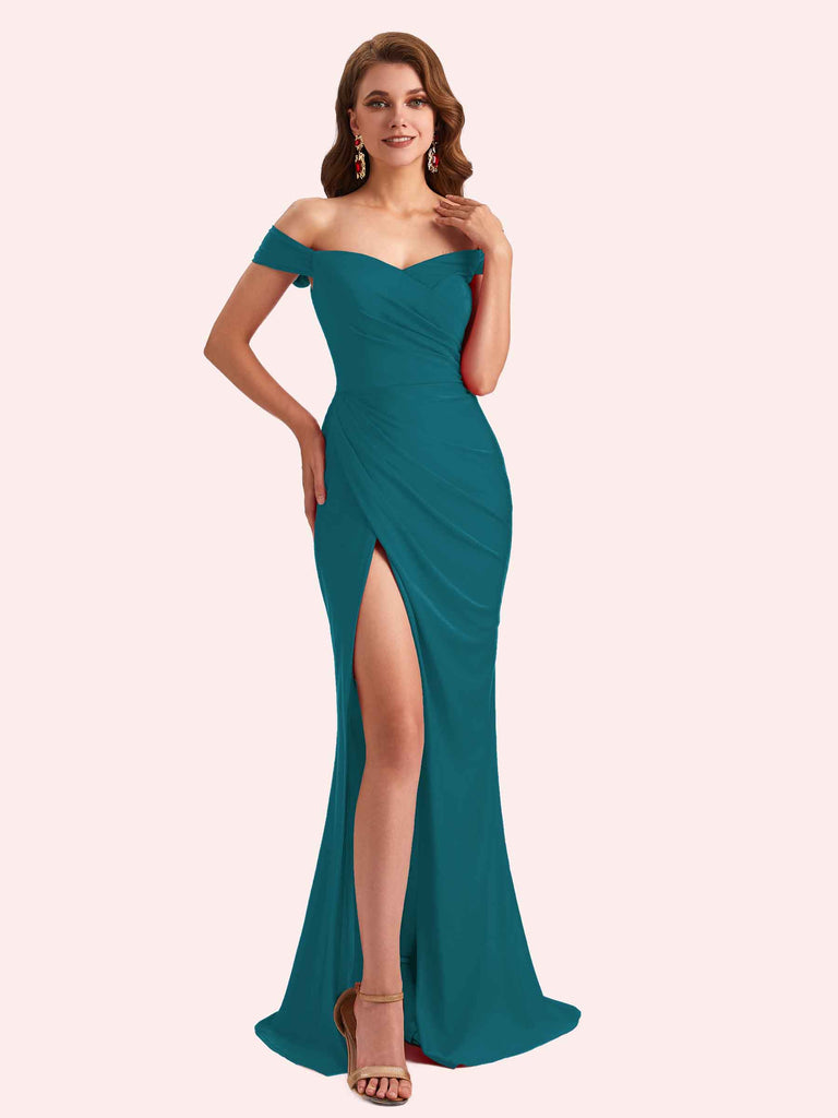 Sexy Off Shoulder Side Slit Stretch Jersey Long Mermaid Bridesmaid Dresses Online Sexy Off Shoulder Side Slit Stretch Jersey Long Mermaid Bridesmaid Dresses Online
