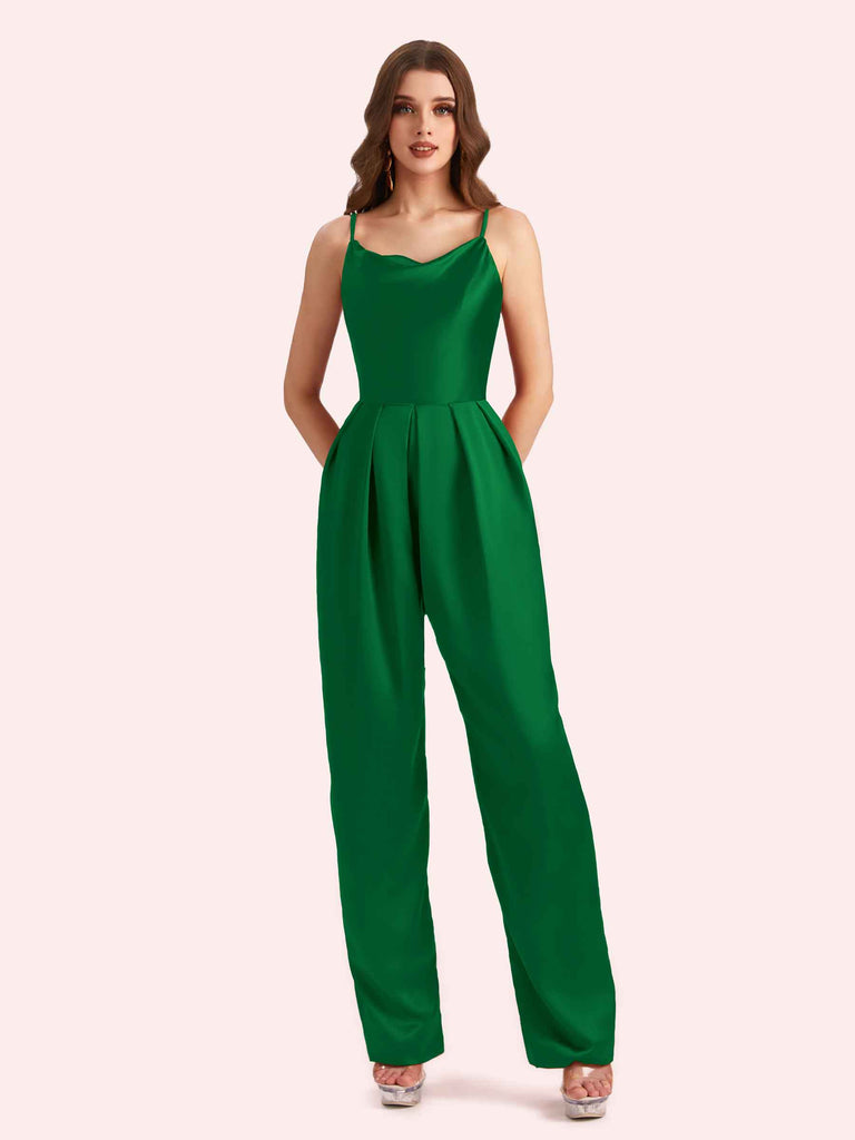 Elegant Jewel Sleeveless Mermaid Soft Satin Long Matron of Jumpsuit For Wedding Elegant Jewel Sleeveless Mermaid Soft Satin Long Matron of Jumpsuit For Wedding