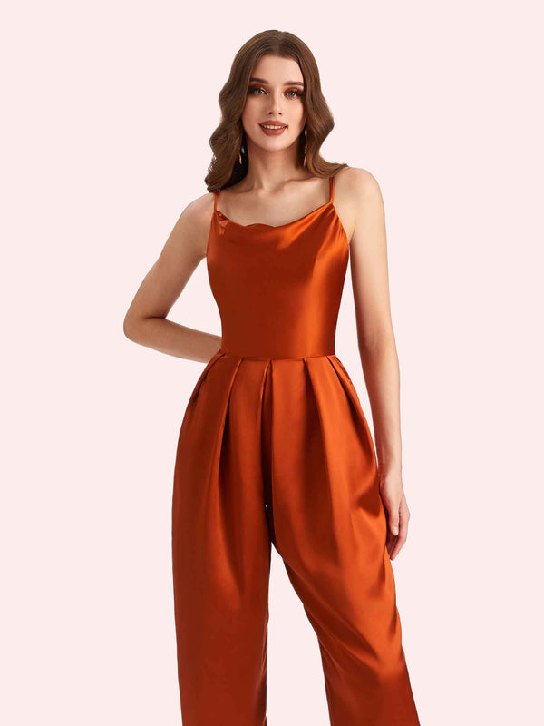 Elegant Jewel Sleeveless Mermaid Soft Satin Long Matron of Jumpsuit For Wedding