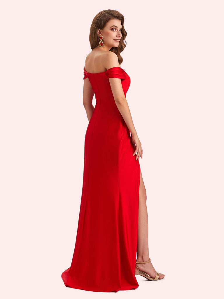 Sexy Off Shoulder Side Slit Stretch Jersey Long Mermaid Bridesmaid Dresses Online Sexy Off Shoulder Side Slit Stretch Jersey Long Mermaid Bridesmaid Dresses Online
