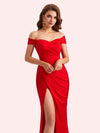 Sexy Off Shoulder Side Slit Stretch Jersey Long Mermaid Bridesmaid Dresses Online