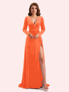 Elegant V-neck Long Sleeves Long A-line Velvet Bridesmaid Dresses Online