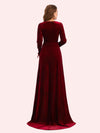 Elegant V-neck Long Sleeves Long A-line Velvet Bridesmaid Dresses Online