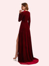 Elegant V-neck Long Sleeves Long A-line Velvet Bridesmaid Dresses Online