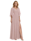 Elegant Half Sleeves Chiffon Side Slit A-Line Mother Of The Bride Dresses