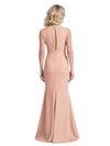 Elegant Soft Satin Side Slit Mermaid Long Sleeves Long Mother of the Brides Dresses