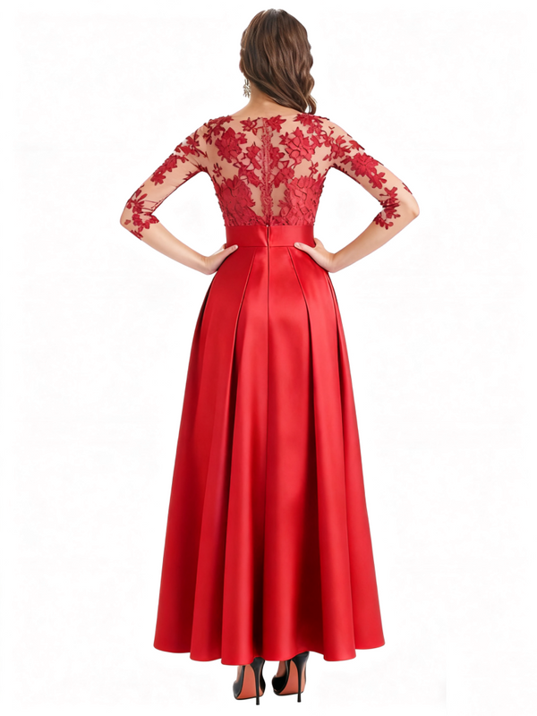 Elegant Long Sleeves Satin V-Neck A-Line Lace Long Mother Of The Bride Dresses Online