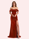 Elegant Off Shoulder Sleeveless Long Mermaid Velvet Bridesmaid Dresses Online