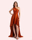 Sexy One Shoulder High Low Soft Satin Long Matron of Honor Dress For Wedding