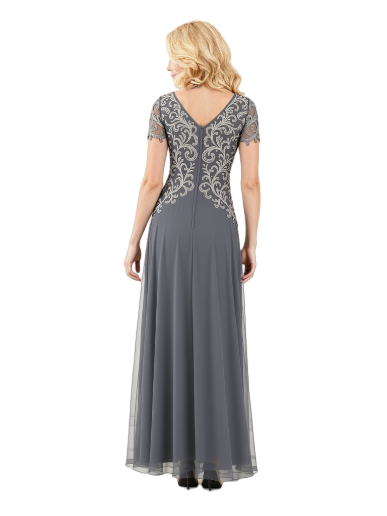 dresses for brides grandmother Elegant A-Line Lace Short Sleeves Chiffon Long Grandmother Of The Bride Dresses Side Slit