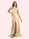 Sexy Side Slit Sweetheart Mermaid Soft Satin Long Matron of Honor Dress For Wedding