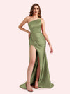 Sexy Side Slit Sweetheart Mermaid Soft Satin Long Matron of Honor Dress For Wedding