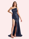 Sexy Side Slit Sweetheart Mermaid Soft Satin Long Matron of Honor Dress For Wedding
