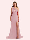 Sexy One Shoulder Side Slit Stretch Jersey Long Mermaid Bridesmaid Dresses Online