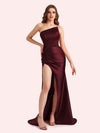 Sexy Side Slit Sweetheart Mermaid Soft Satin Long Matron of Honor Dress For Wedding