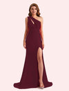 Sexy One Shoulder Side Slit Stretch Jersey Long Mermaid Bridesmaid Dresses Online