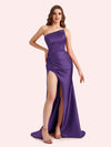 Sexy Side Slit Sweetheart Mermaid Soft Satin Long Matron of Honor Dress For Wedding