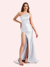 Sexy Side Slit Sweetheart Mermaid Soft Satin Long Matron of Honor Dress For Wedding