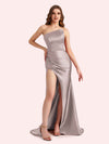 Sexy Side Slit Sweetheart Mermaid Soft Satin Long Matron of Honor Dress For Wedding
