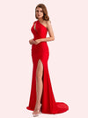 Sexy One Shoulder Side Slit Stretch Jersey Long Mermaid Bridesmaid Dresses Online