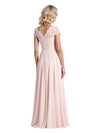 Elegant Chiffon Ruffles Lace Cap Sleeves A-line Mother of The Bride Dresses Sied Slit