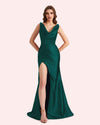 Sexy Spaghetti Straps Mermaid Side Slit Soft Satin Long Matron of Honor Dress For Wedding