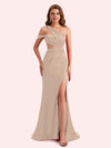 Simple One Shoulder Mermaid Side Slit Soft Satin Long Matron of Honor Dress For Wedding