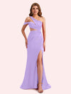 Simple One Shoulder Mermaid Side Slit Soft Satin Long Matron of Honor Dress For Wedding