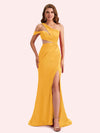 Simple One Shoulder Mermaid Side Slit Soft Satin Long Matron of Honor Dress For Wedding