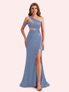 Simple One Shoulder Mermaid Side Slit Soft Satin Long Matron of Honor Dress For Wedding